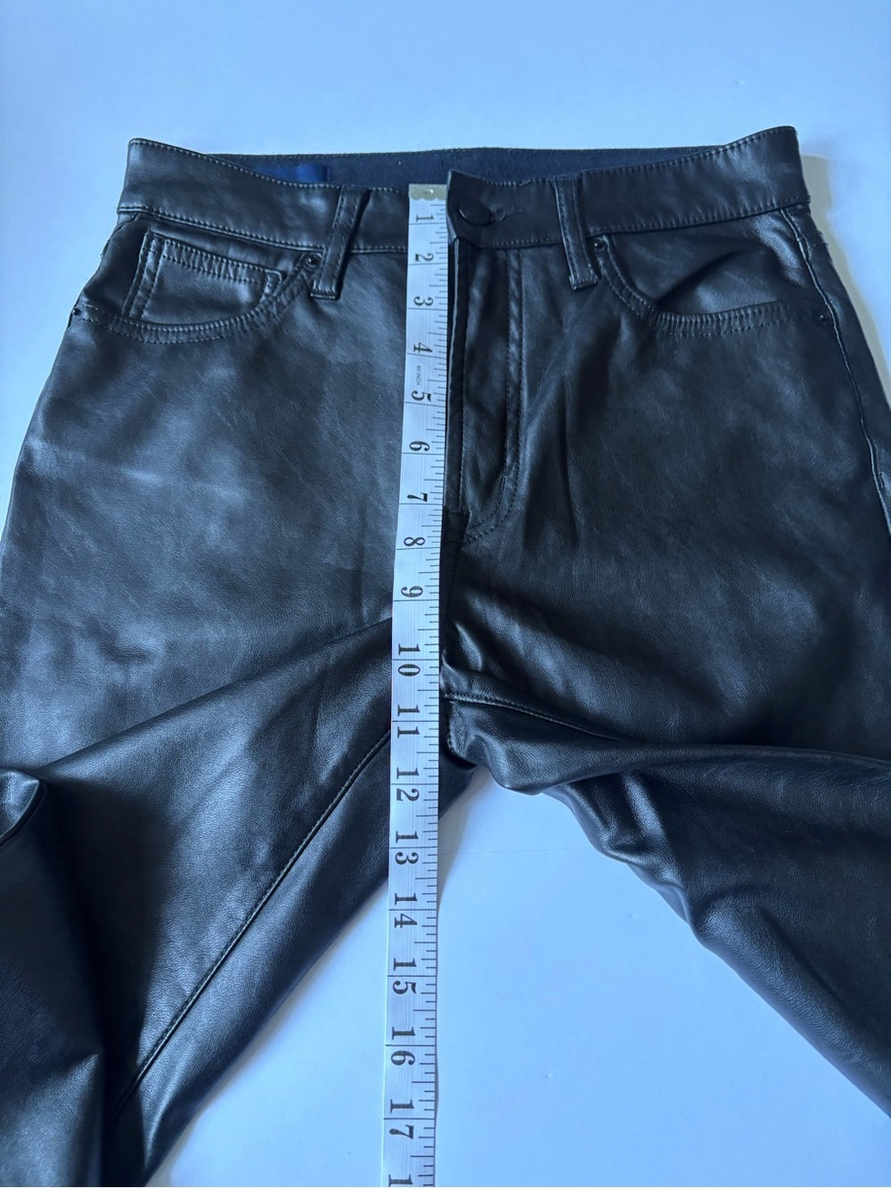 GAP High Rise Black Vegan Faux Leather Straight Leg Vintage Slim Pants, Sz 26 - Picture 8 of 12